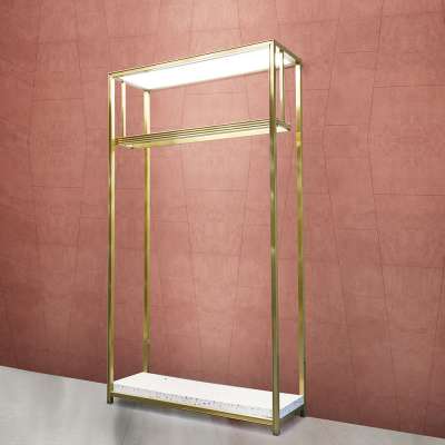 Gold Metal Clothes Stand Display Racks Clothing Store Display Rack with LED Light